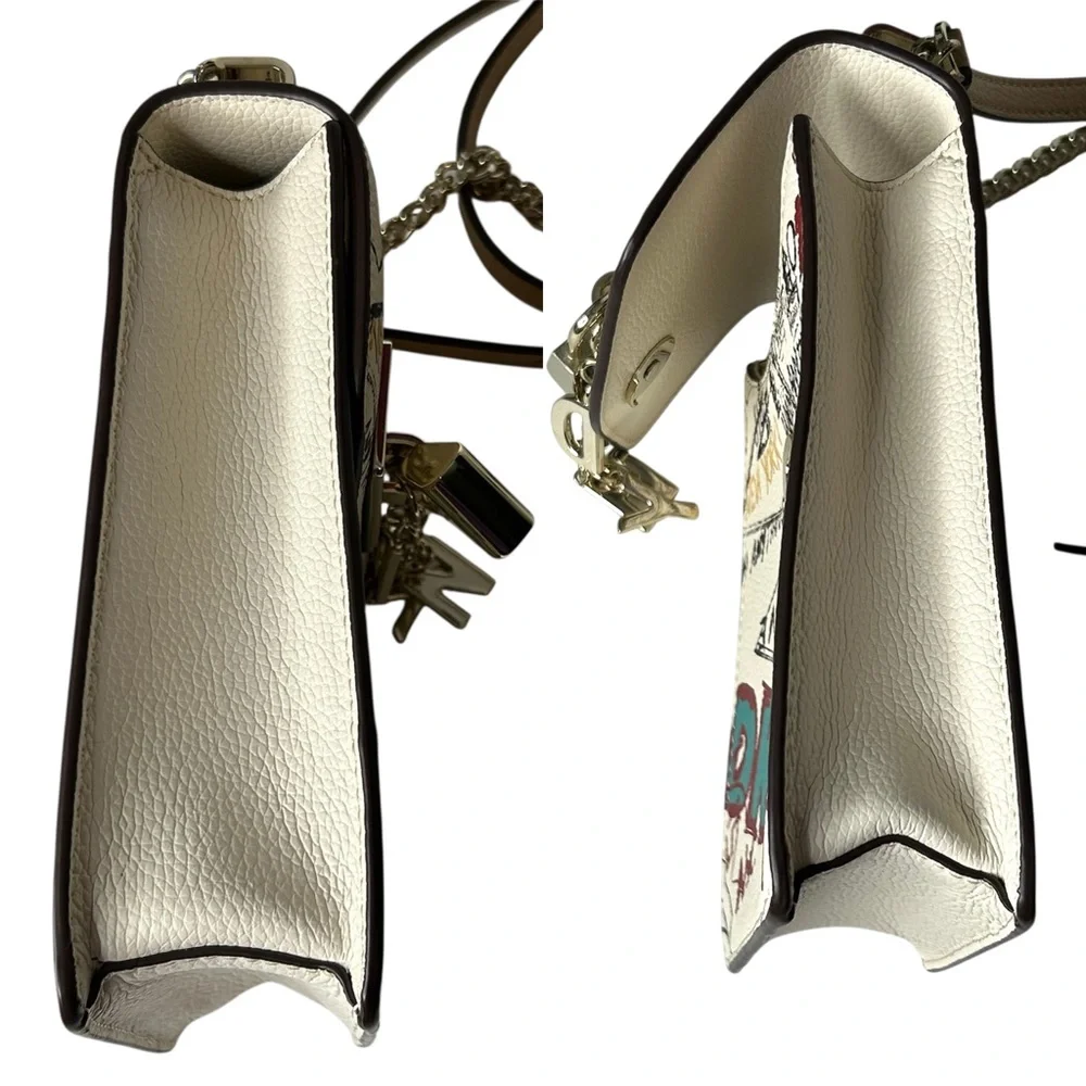 DKNY Womens Elissa North South Cream Graffiti Print Leather Crossbody‎ Bag